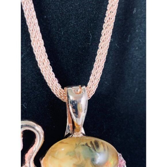 RMN Roman Flamingo Pendant Rose Gold Tone Mesh Choker Necklace - Picture 5 of 11